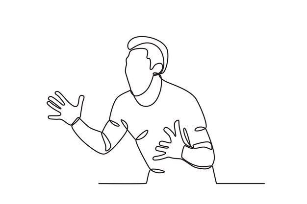 Dibujo de una línea continua de un hombre que está enojado y quiere atacar Dibujo dinámico de una línea d