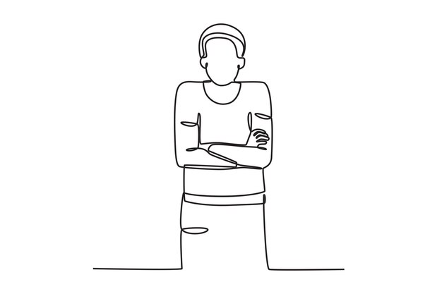 Un dibujo de línea continua de un hombre que está enojado y retiene sus emociones