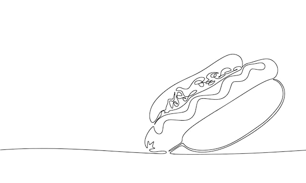 Dibujo de línea continua de hot dog Ilustración minimalista vectorial en blanco y negro de comida callejera