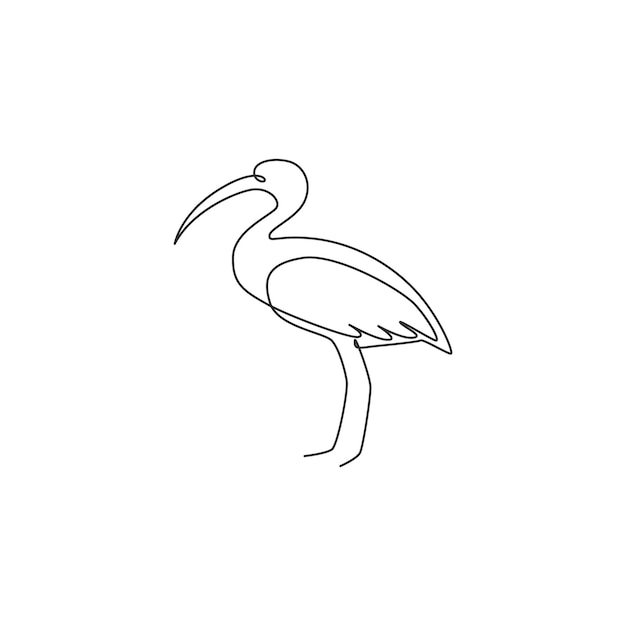 Un dibujo de línea continua de ibis lindo para el logotipo de la compañía Vector de diseño de aves de vadeo de patas largas