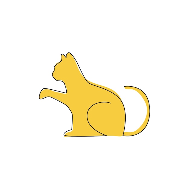 Dibujo de línea continua de icono de gato gatito lindo Concepto de vector de emblema de logotipo de animal de mascota de gatito moderno