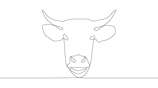 Vector dibujo de línea continua de ilustración de cabeza de vaca