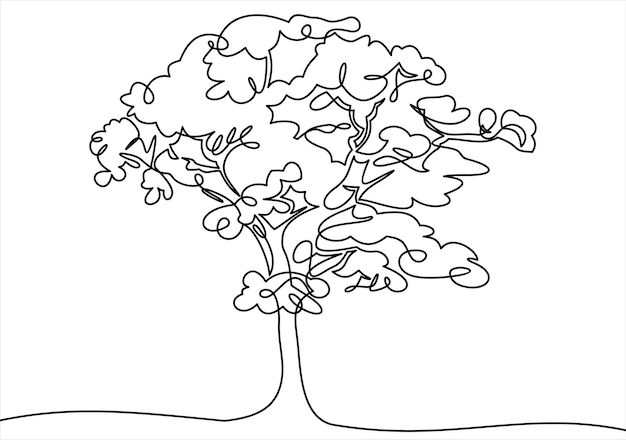 dibujo de una línea continua de la ilustración de vector de árbol de la naturaleza