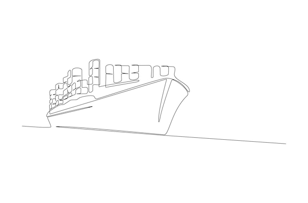 Dibujo de línea continua de una ilustración de vector de barco comercial o privado Vector Premium