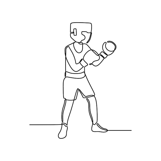 Dibujo de línea continua de la ilustración de vector de boxeador aislado sobre fondo blanco