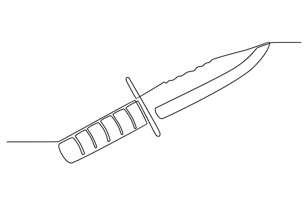 Dibujo de línea continua de la ilustración de vector de cuchillo militar