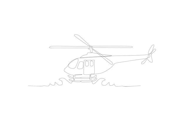 Dibujo de línea continua de una ilustración de vector de helicóptero comercial Vector Premium