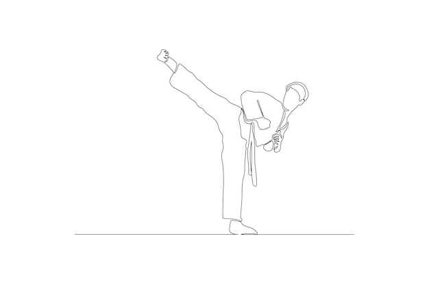 Dibujo de línea continua de una ilustración de vector de jugador de karate Vector Premium