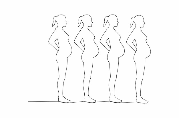 Dibujo de línea continua de ilustración de vector de mujer embarazada Vector Premium