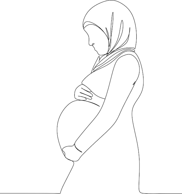 Dibujo de línea continua de la ilustración de vector de mujer embarazada
