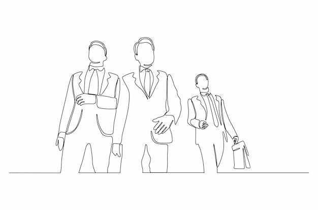 Dibujo de línea continua una ilustración de vector de retrato de equipo de negocios profesional Vector Premium