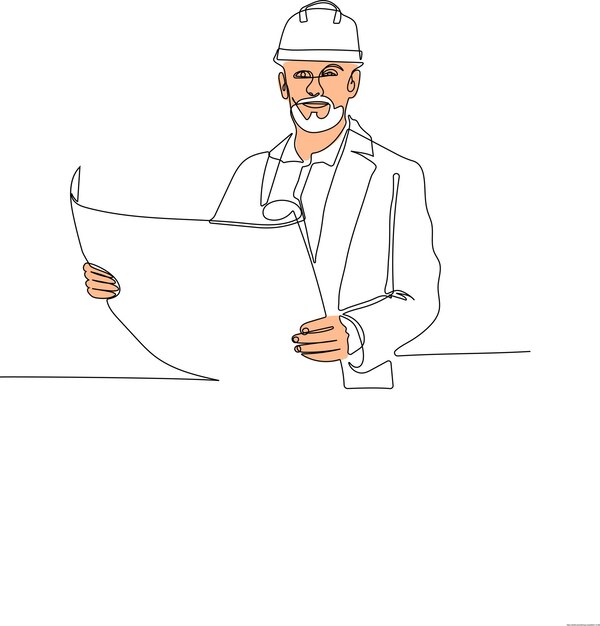 Dibujo de línea continua de un ingeniero experimentado