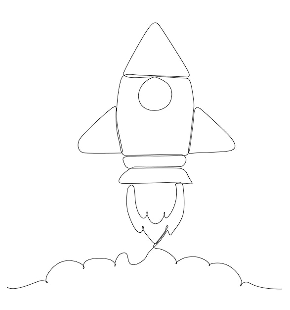 Dibujo de línea continua. Iniciar icono de cohete. ilustración vectorial