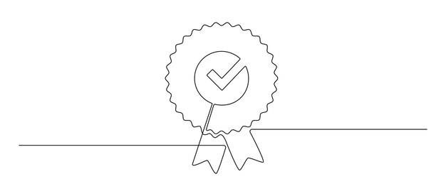 Un dibujo de línea continua de la insignia del premio del ganador con marca producto de alta calidad y concepto de alta garantía y elección aprobada en estilo lineal simple ilustración de vector de doodle de trazo editable