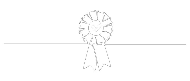 Un dibujo de línea continua de la insignia del premio ganador con marca Producto de calidad premium y concepto de alta garantía y elección aprobada en estilo lineal simple Ilustración de vector de Doodle de trazo editable