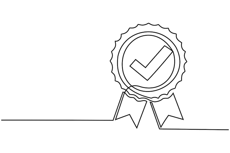 Vector dibujo de línea continua insignia de premio de garantía de calidad elección premium buen concepto de garantía de producto