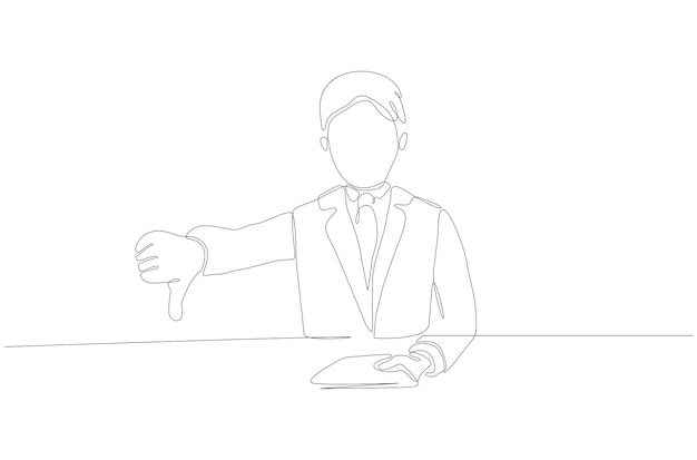 El dibujo de línea continua de un jefe da un pulgar hacia abajo ilustración vectorial Vector Premium