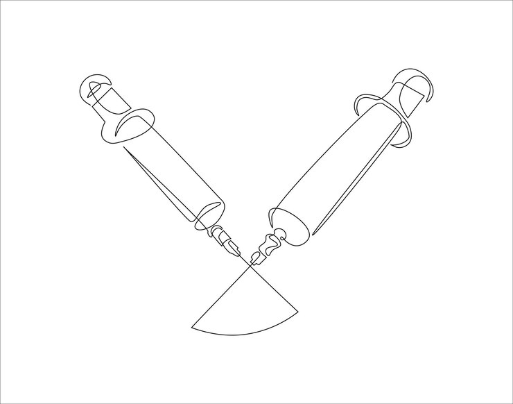Vector dibujo de línea continua de la jeringa para inyecciones una línea de jeringa de inyección arte de línea continua esbozo editable