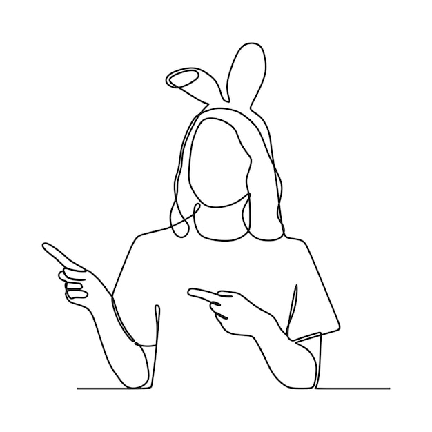 dibujo de línea continua de una joven alegre que usa ropa de conejo