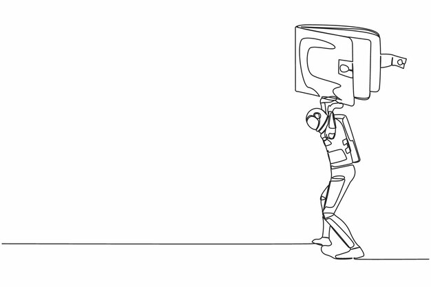 Un dibujo de línea continua de un joven astronauta llevando una pesada billetera en la espalda Crisis económica