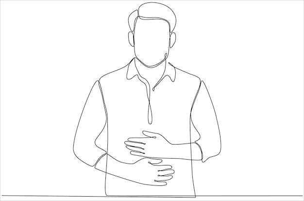 dibujo de línea continua de un joven que sufre de dolor de estómago vector premium