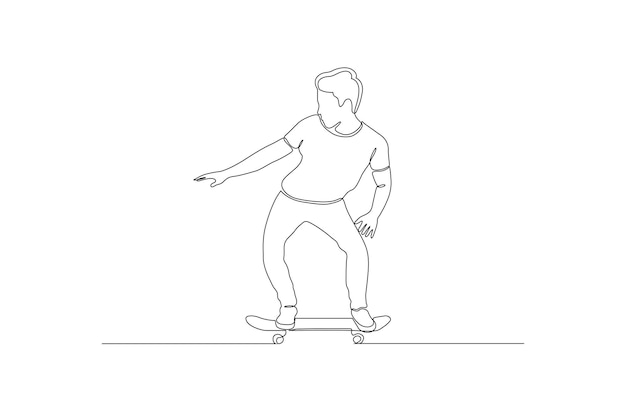 Vector dibujo de línea continua de un juego masculino alguna habilidad de ilustración de vector de patineta vector premium