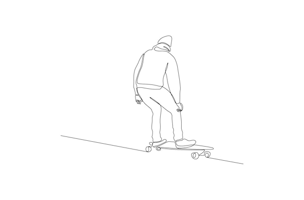 Dibujo de línea continua de un juego masculino alguna habilidad de ilustración de vector de patineta vector premium