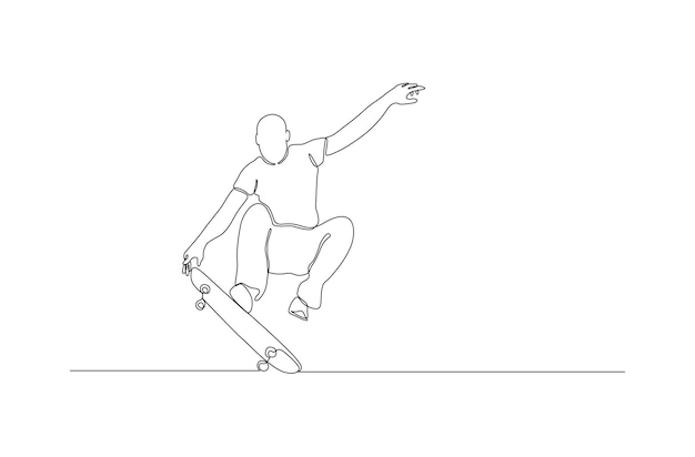 Dibujo de línea continua de un juego masculino alguna habilidad de ilustración de vector de patineta vector premium