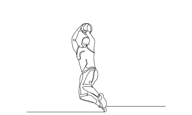 Dibujo de línea continua de jugador de baloncesto masculinoSingleline Joven jugador de basketball masculino atlético