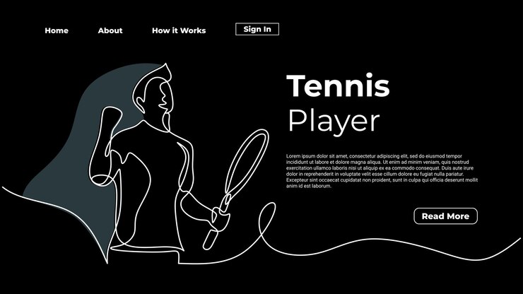 Dibujo de línea continua jugador de tenis ganador concepto deporte juego Atleta celebración una sola mano arte dibujado Plantilla de página de inicio web
