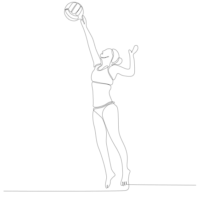 dibujo de línea continua de jugadora profesional de voleibol