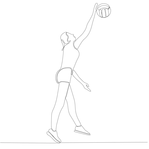 Dibujo de línea continua de jugadora profesional de voleibol