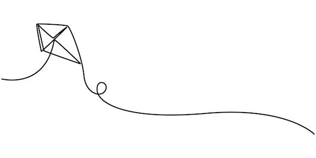 Dibujo de una línea continua de Kite de la ilustración vectorial de contorno Vector Kite Continuo de una línea
