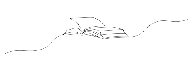 Un dibujo de línea continua de libro abierto con páginas Educación en la escuela y la biblioteca Estudiando en estilo lineal simple Escribiendo borrador de negocios en trazo editable Ilustración vectorial de contorno de Doodle