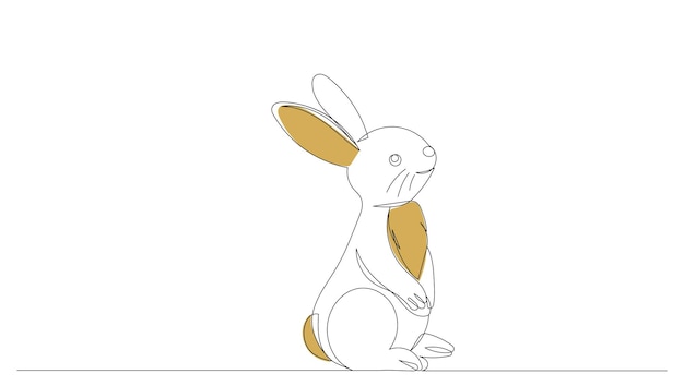 dibujo de línea continua de liebre conejo en vector de fondo blanco