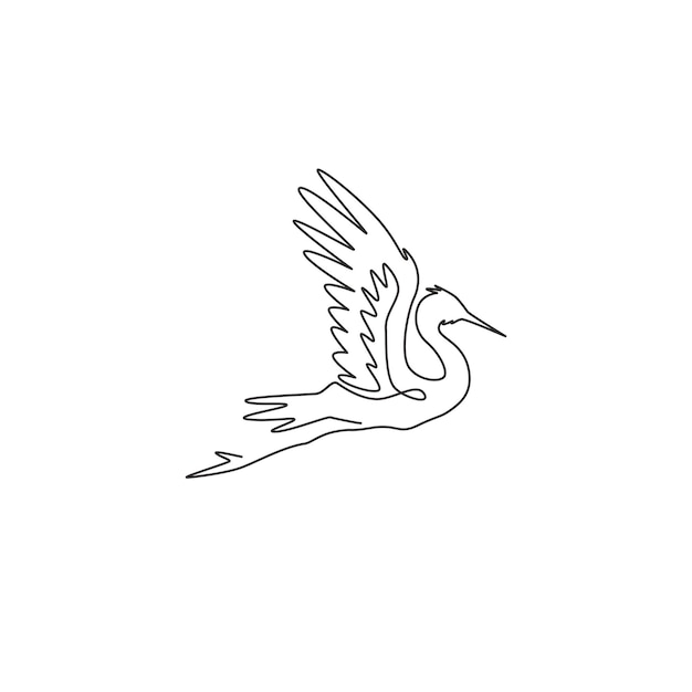 Un dibujo de línea continua de una linda garza voladora para el logotipo Ilustración de diseño de mascota de aves costeras
