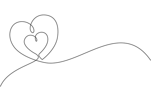 Un dibujo de línea continua de un lindo corazón de amor en forma de tarjeta de felicitación Invitación de boda romántica