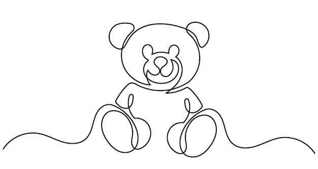 Dibujo de línea continua de un lindo oso de peluche Juguete suave en un estilo lineal simple Concepto de