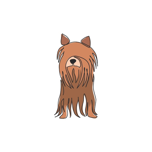 Un dibujo de línea continua de un lindo perro yorkshire terrier para el logotipo Ilustración de vector de perro de raza pura