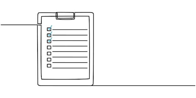 Dibujo de línea continua de la lista de comprobación Icono de símbolo dibujado a mano Ilustración vectorial de línea continua