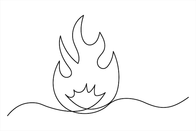 Dibujo de línea continua de la llama de fuego Concepto de fogata Ilustración vectorial de línea única