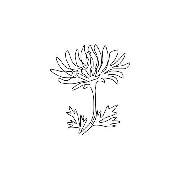 Un dibujo de línea continua del logotipo del jardín del crisantemo Imprimible vector de diseño de flores decorativas de mamá