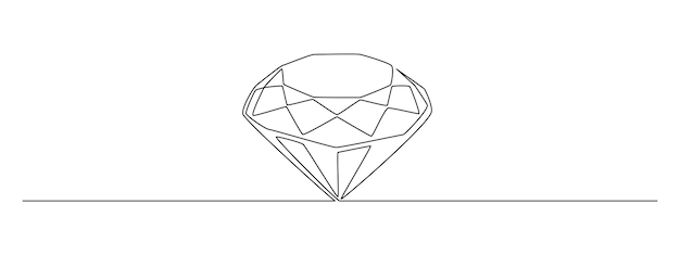 Un dibujo de línea continua del logotipo del símbolo de la piedra de joya de cristal de diamante en un estilo lineal simple