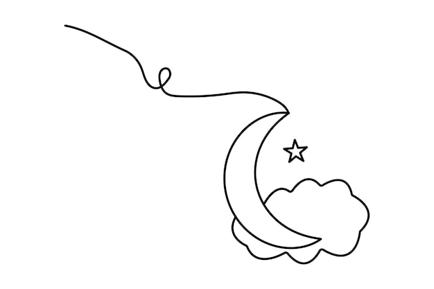 Dibujo de una línea continua de la Luna de una simple ilustración vectorial