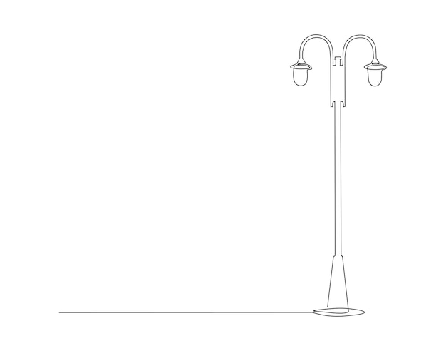 Dibujo de línea continua de la luz de la calle Una línea de la lámpara de luz de la carretera Arte de línea continua Contorno editable