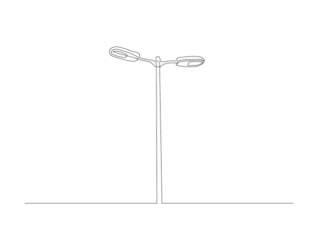 Dibujo de línea continua de la luz de la calle Una línea de la lámpara de luz de la carretera Arte de línea continua Contorno editable