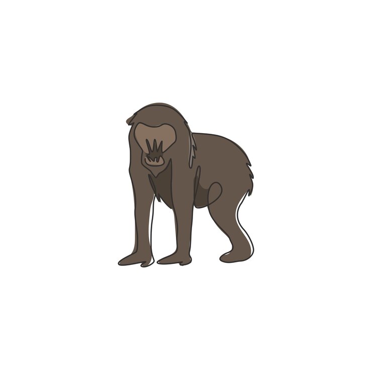 Vector un dibujo de línea continua de un mandril lindo para el logotipo de la compañía ilustración de diseño de mono exótico grande