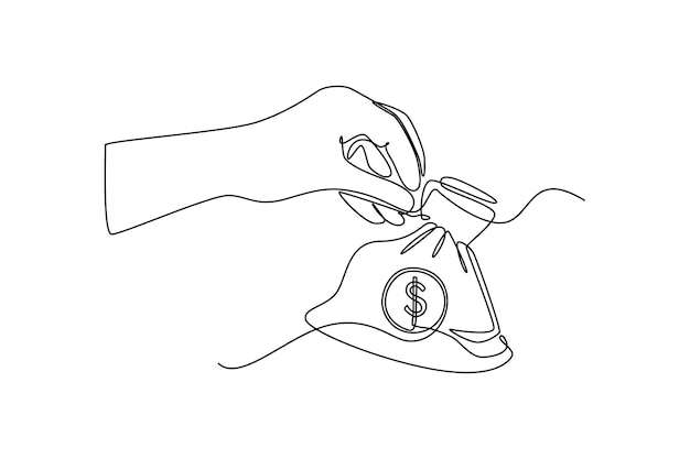Dibujo de una línea continua mano bolsa de dinero icono de dólar Concepto de planificación presupuestaria Diseño de dibujo de una sola línea ilustración gráfica vectorial
