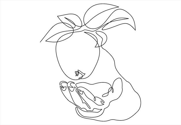 Dibujo de línea continua de mano dando manzana