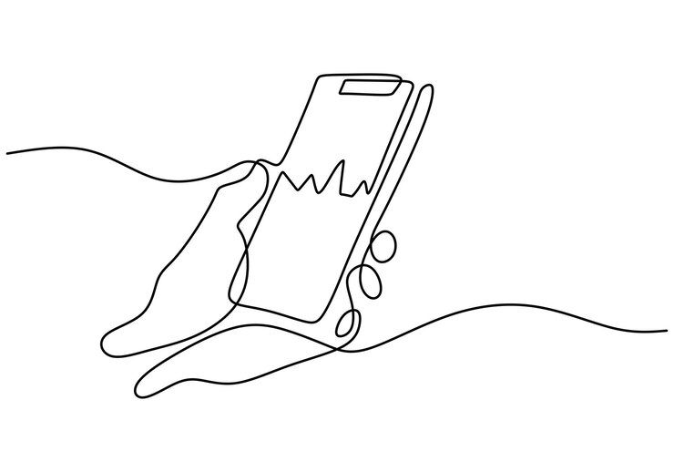 Dibujo de línea continua de mano humana sosteniendo un teléfono inteligente